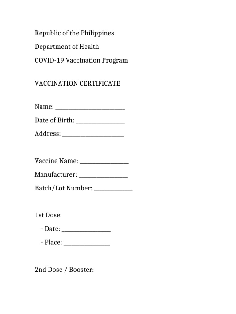 COVID-19 Vaccination Certificate Sample | PDF