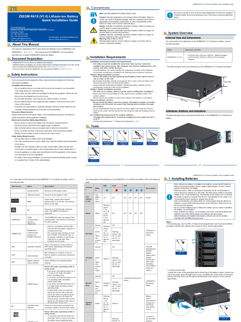 ZXESM R41X (V1.0) Lithium-Ion Battery Quick Installation Guide