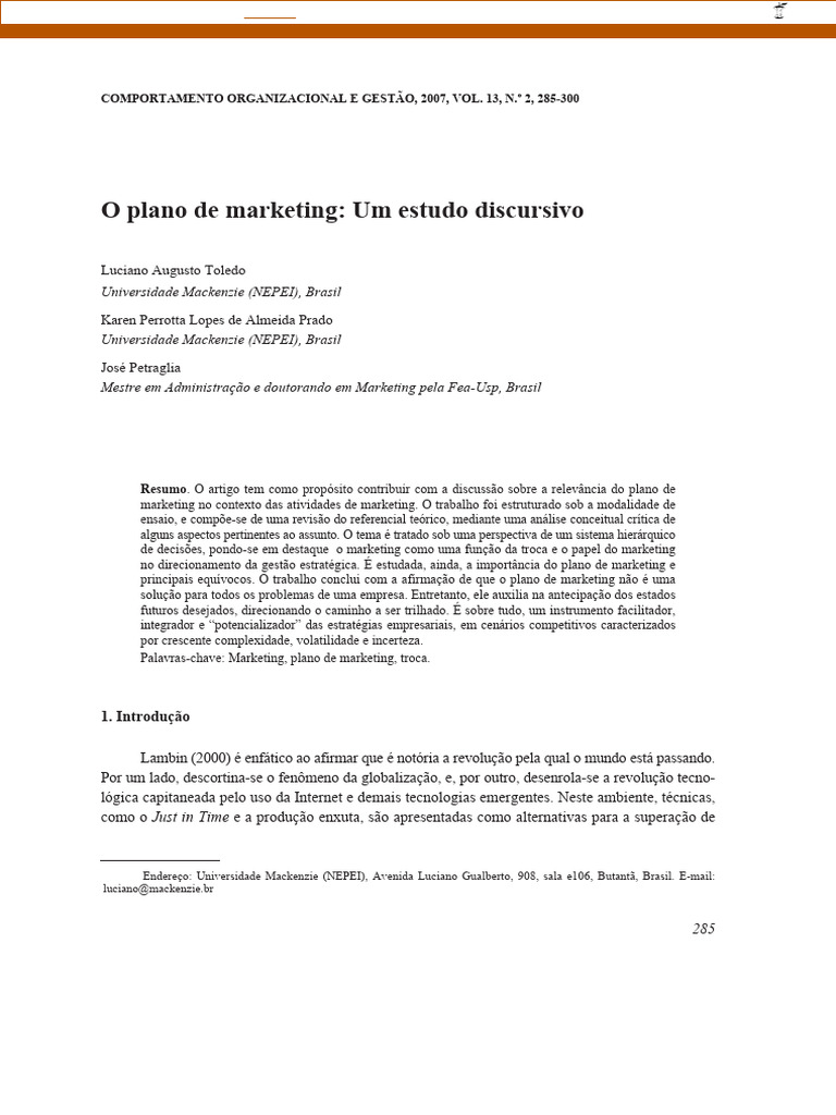 Importância do Plano de Marketing | PDF | Marketing | Planejamento ...