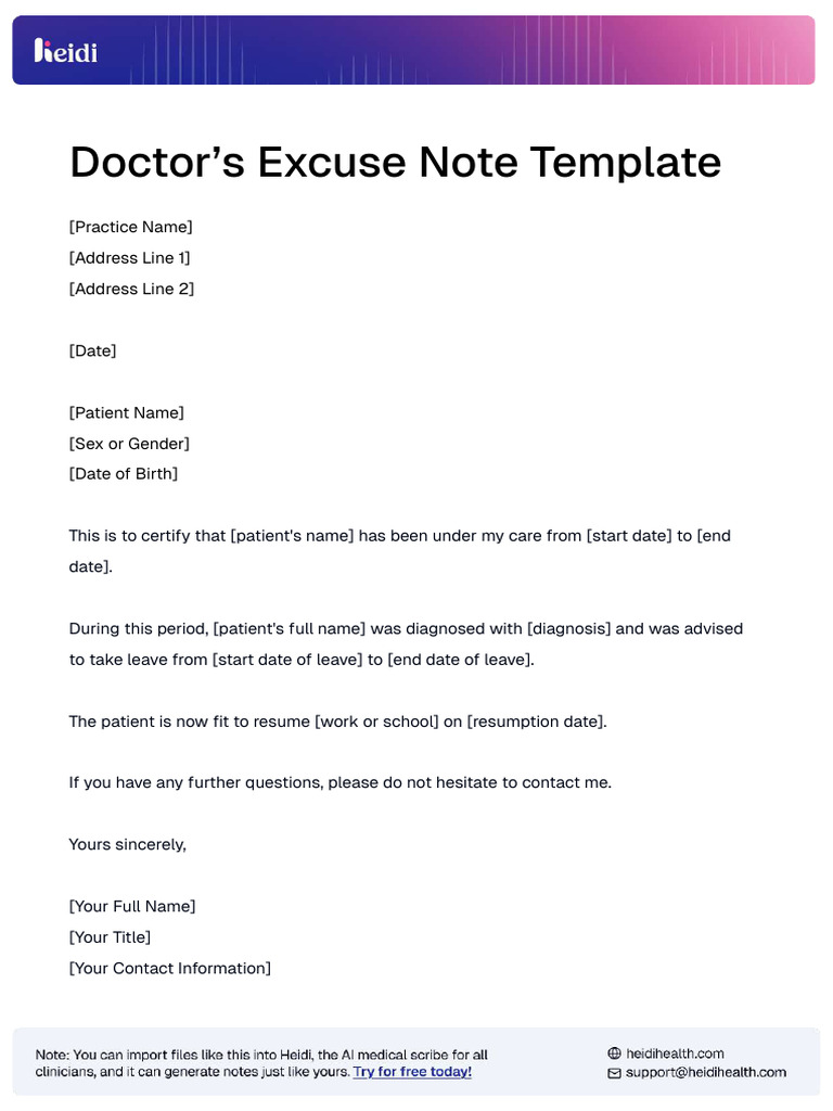Doctors Excuse Note Template PDF | PDF