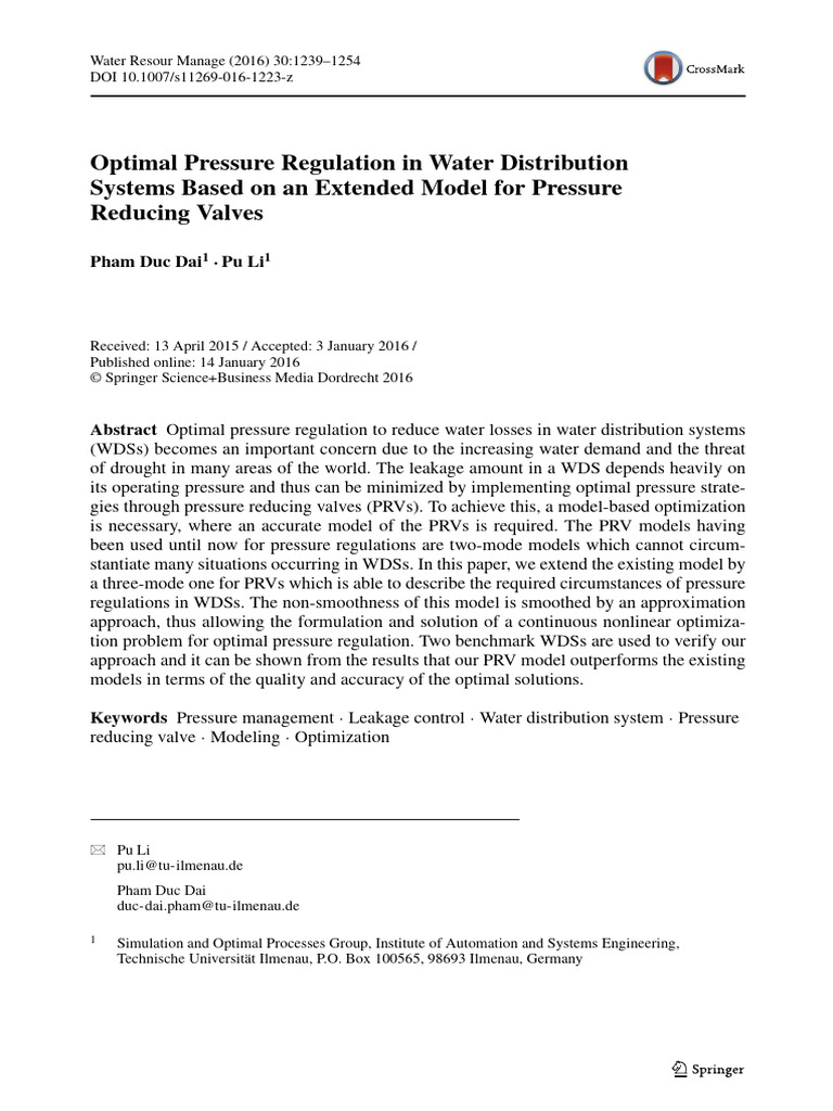 Optimal Pressure Regulation in WDSs | PDF | Mathematical Optimization ...