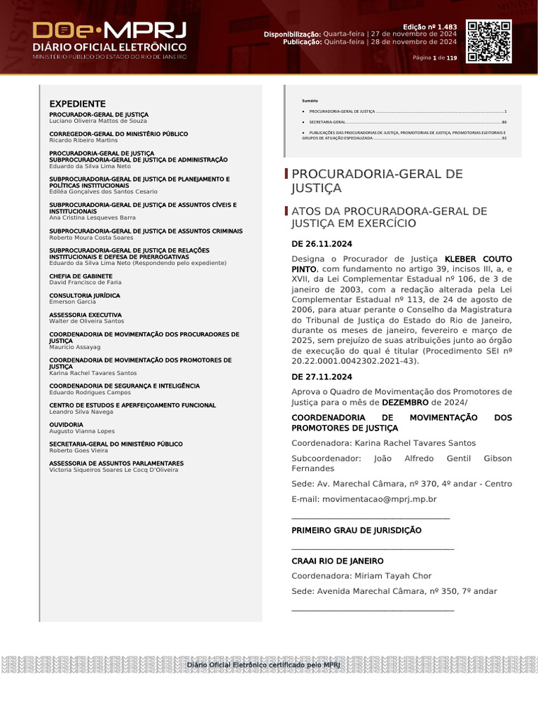 Diário Oficial MPRJ - Edição 1.483 | PDF | Rio de Janeiro | Justiça