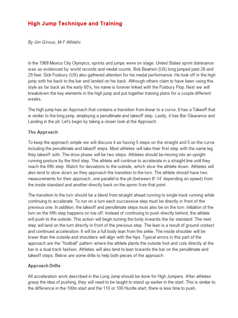 High Jump Techniques and Drills Guide | PDF