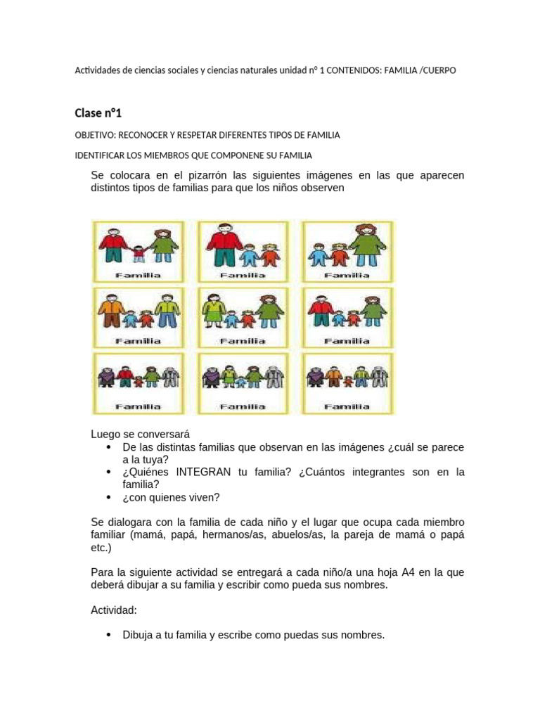 Actividades sobre la familia y el cuerpo | PDF | Fuerza