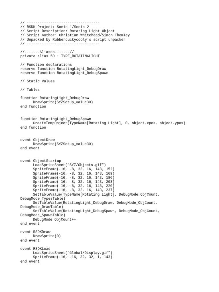 Rotating Light Object Script for RSDK | PDF