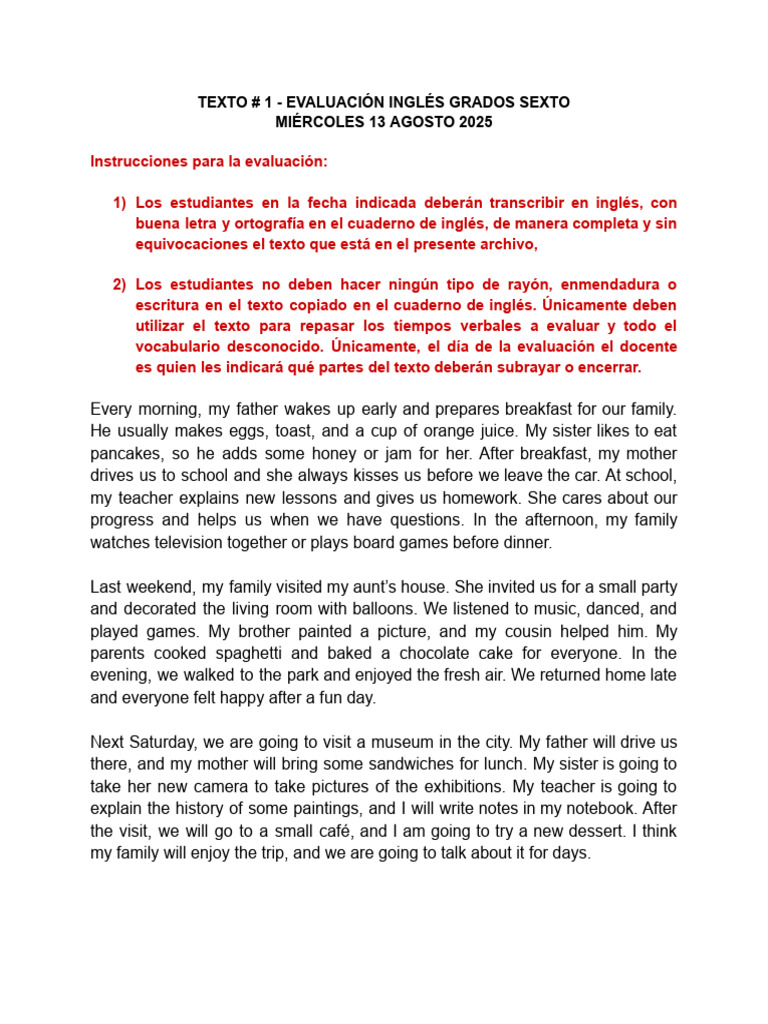 Evaluación de Inglés para Sexto Grado | PDF