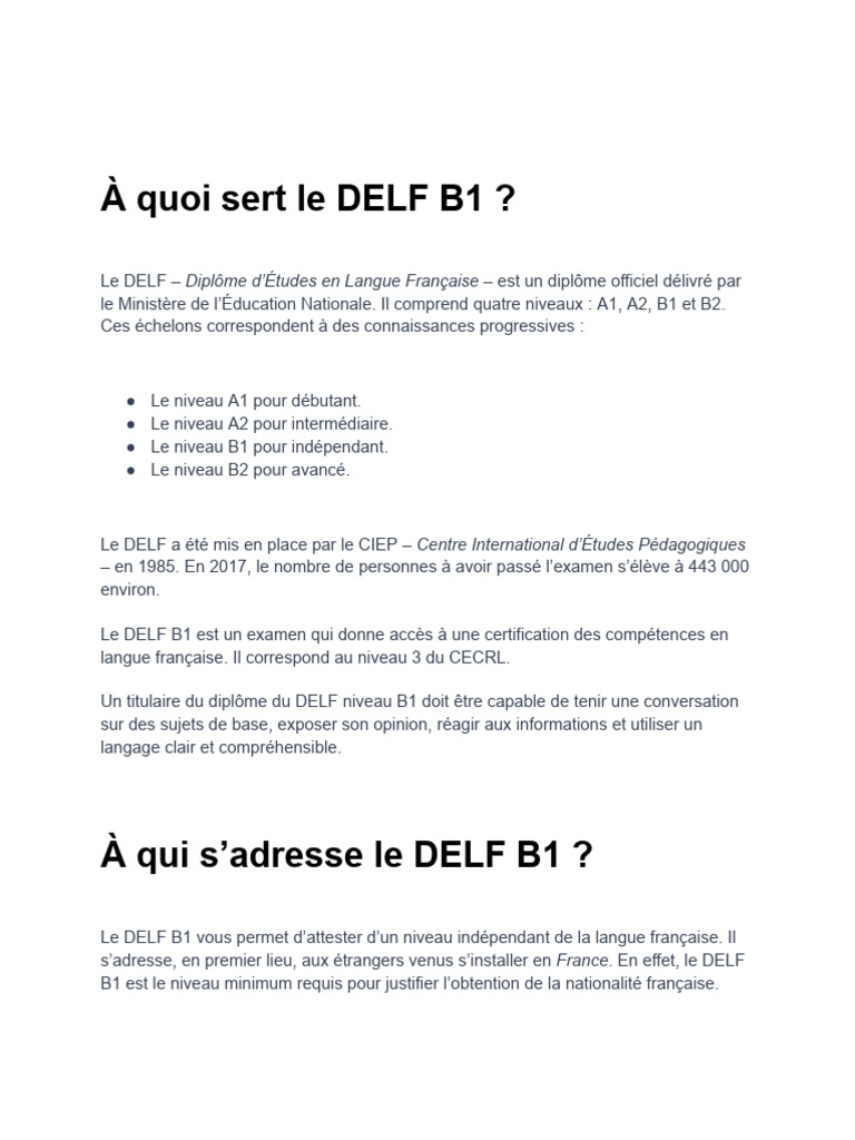 Importance du DELF B1 en français | PDF
