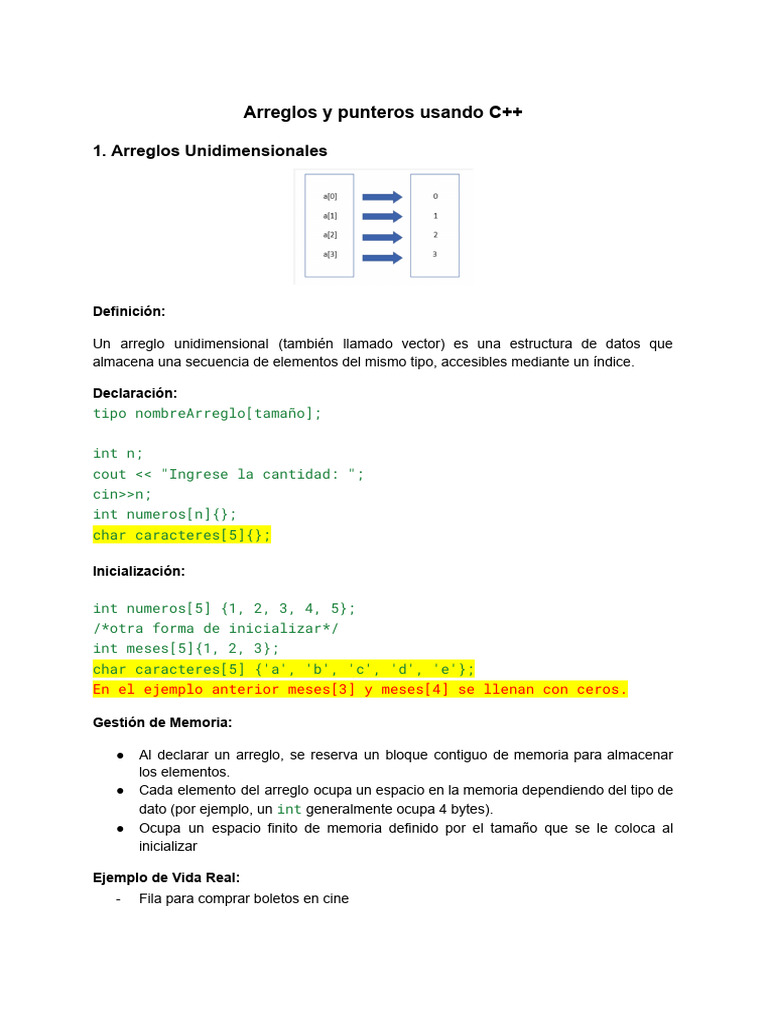 Arreglos y Punteros Usando C++ | PDF | Puntero (Programación de ...
