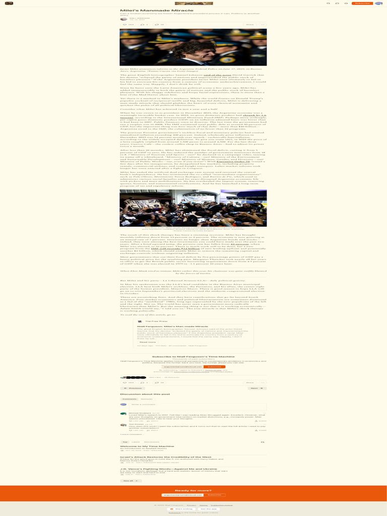 Milei's Manmade Miracle - Niall Ferguson's Time Machine | PDF | Economies