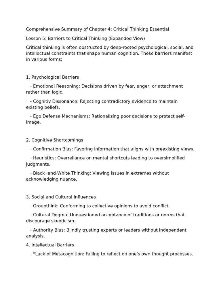 Barriers and Benefits of Critical Thinking | PDF | Critical Thinking ...