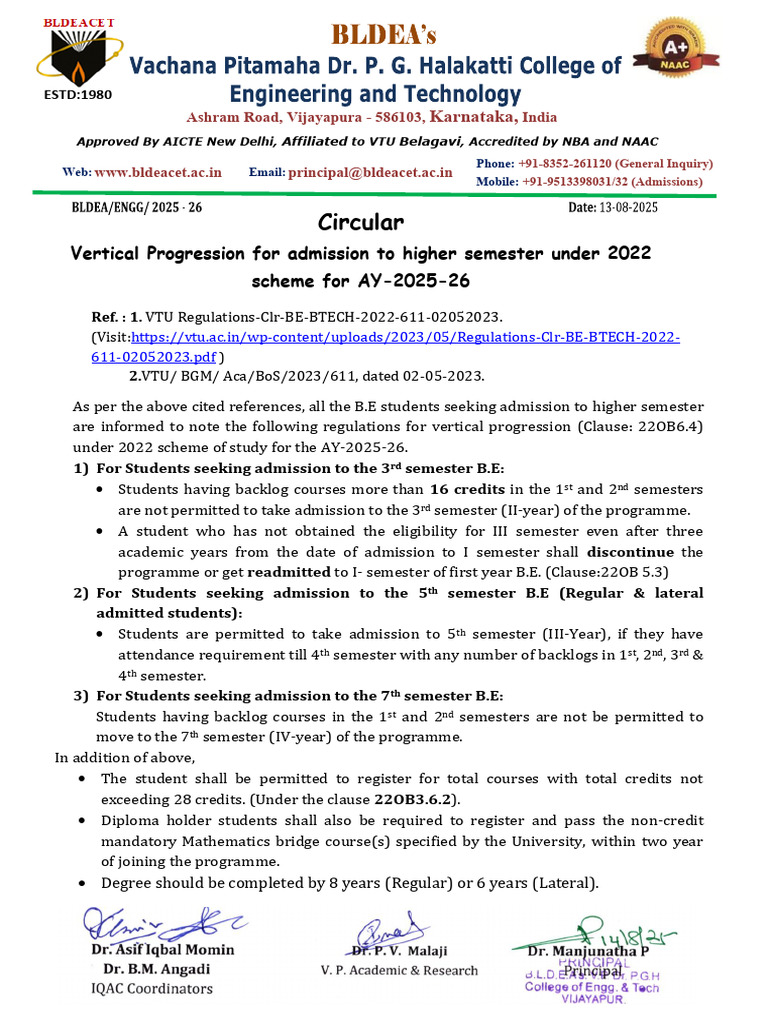 VTU 2025-26 Higher Semester Guidelines | PDF | Career And Technical ...