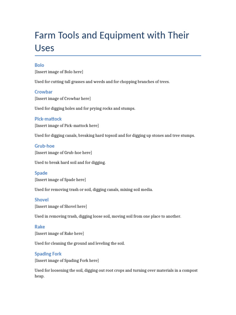 Essential Farm Tools and Their Uses | PDF