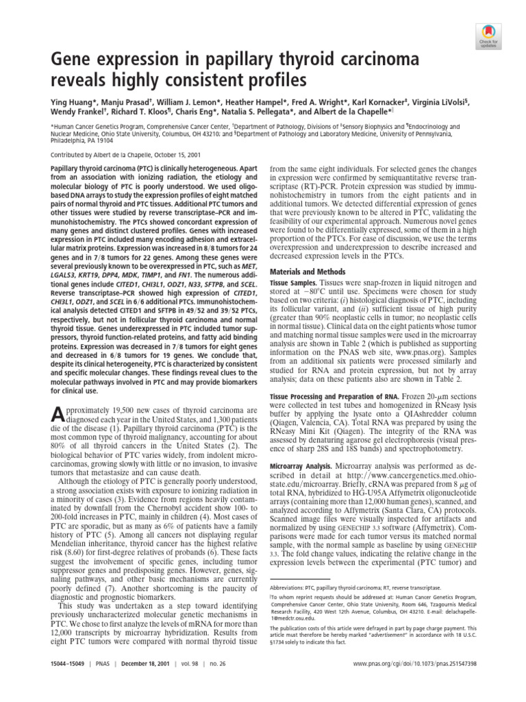 Gene Expression in Papillary Thyroid Carcinoma Reveals Highly ...