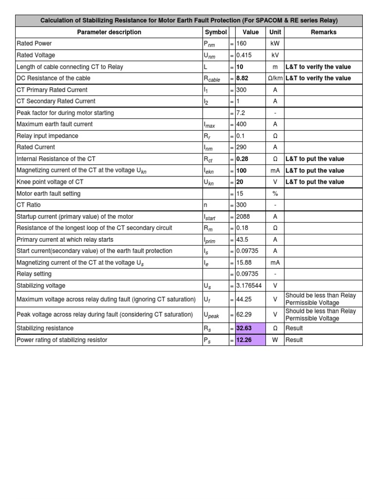 Stabilizing Resistor Calculation PDF Relay Electrical Resistance