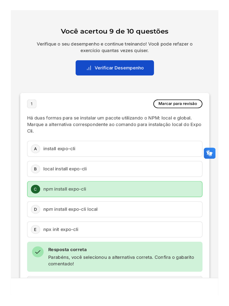 Desempenho em Questões sobre React Native | PDF | Script Java ...