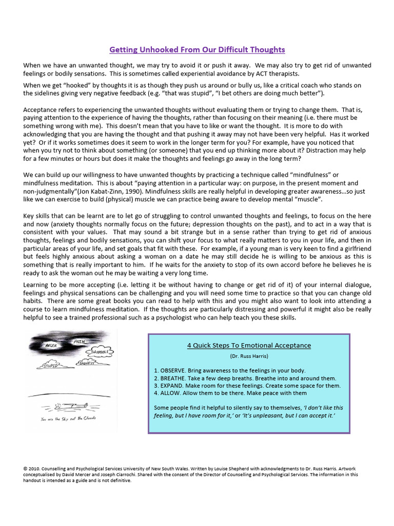 Unhooking from Difficult Thoughts | PDF | Feeling | Thought