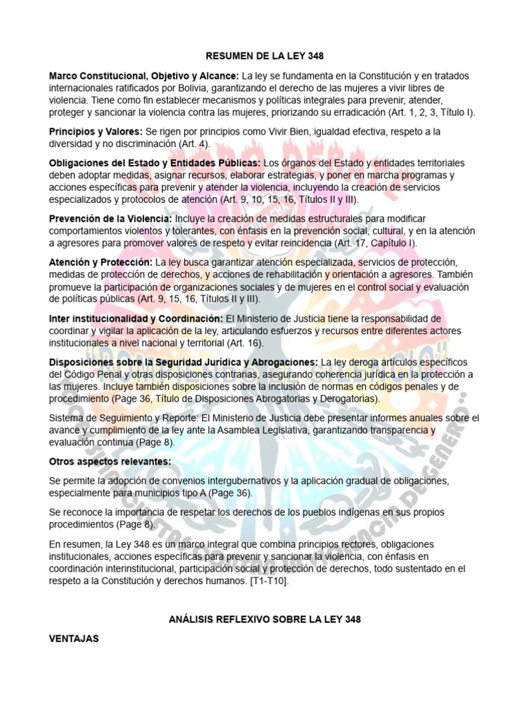 Resumen de la Ley 348 sobre Violencia | PDF | Violencia | Igualdad de ...