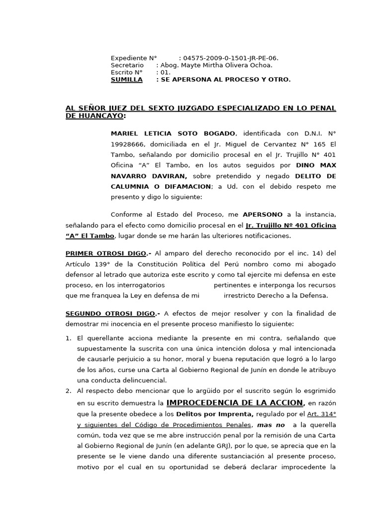 Defensa en Caso de Calumnia y Difamación | PDF | Queja | Intención ...
