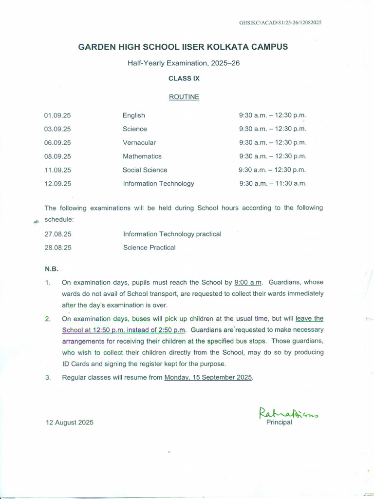 Routine Class Ix 2025 | PDF
