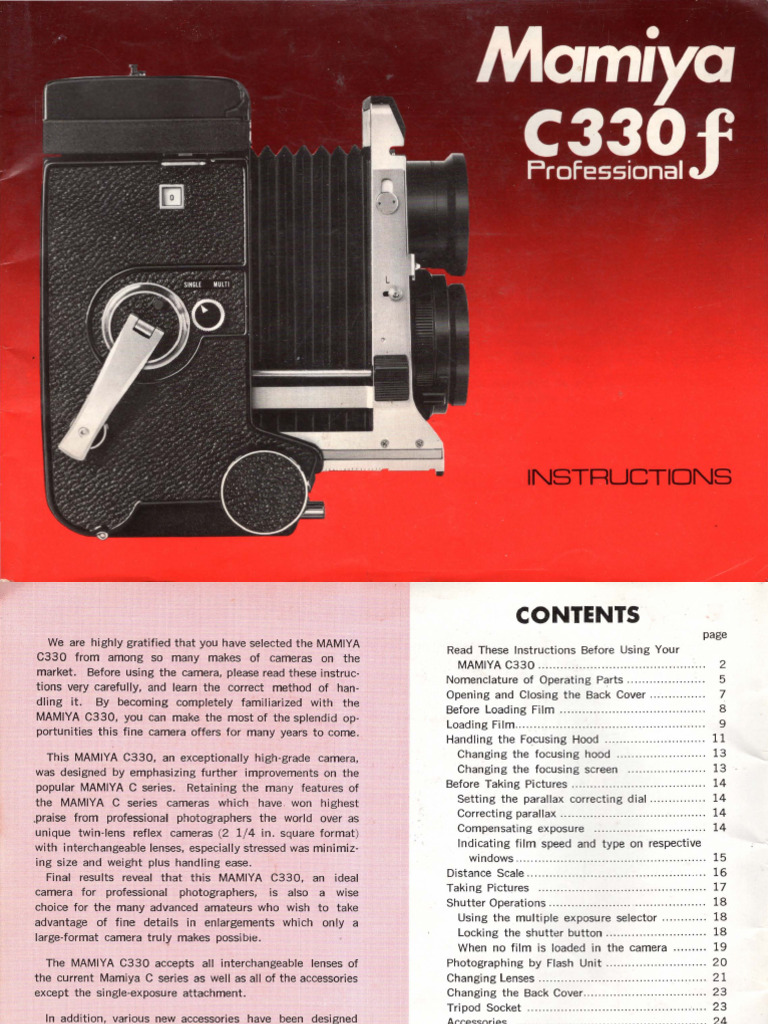 Mamiya C330 Camera User Manual | PDF | Shutter (Photography) | Camera