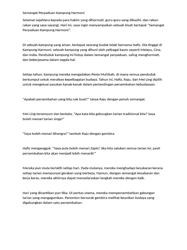 Semangat Perpaduan di Kampung Harmoni | PDF