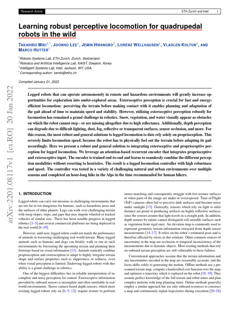Robust Locomotion for Quadrupedal Robots | PDF