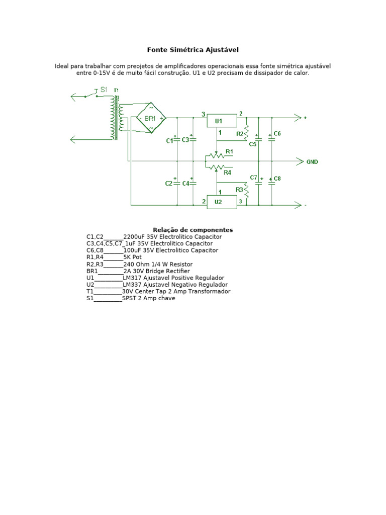 Fonte Simétrica Ajustável 0-15V | PDF
