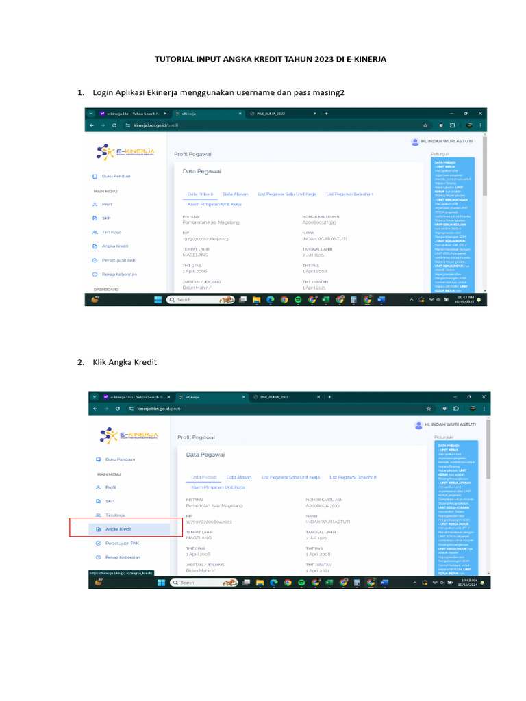 Cara Input Angka Kredit 2023 di E-Kinerja | PDF