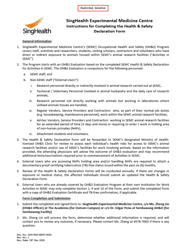 Health & Safety Form for SEMC Users | PDF | Allergy | Tuberculosis