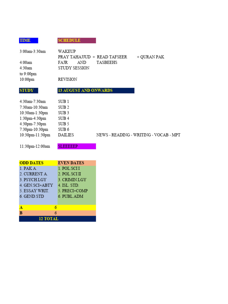 Daily Study Schedule and Prayer Routine | PDF