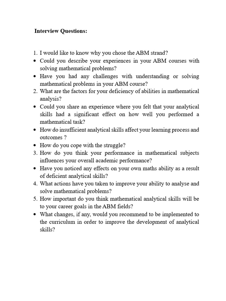 ABM Strand Interview Questions on Math Skills | PDF