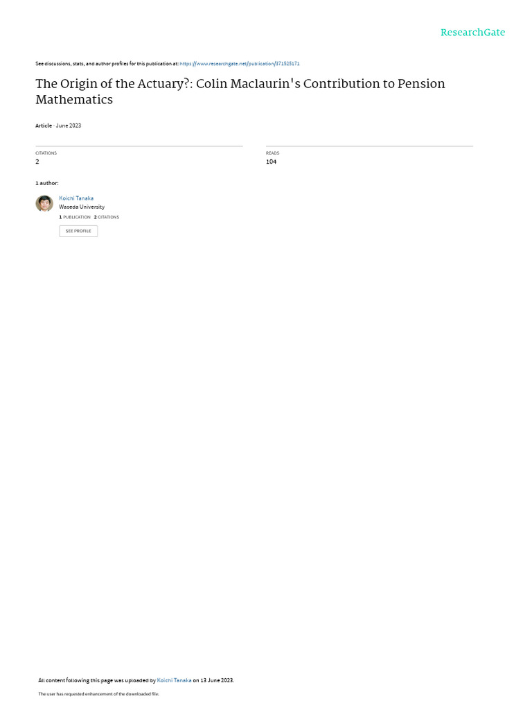 Maclaurin's Impact on Pension Mathematics | PDF | Actuarial Science ...