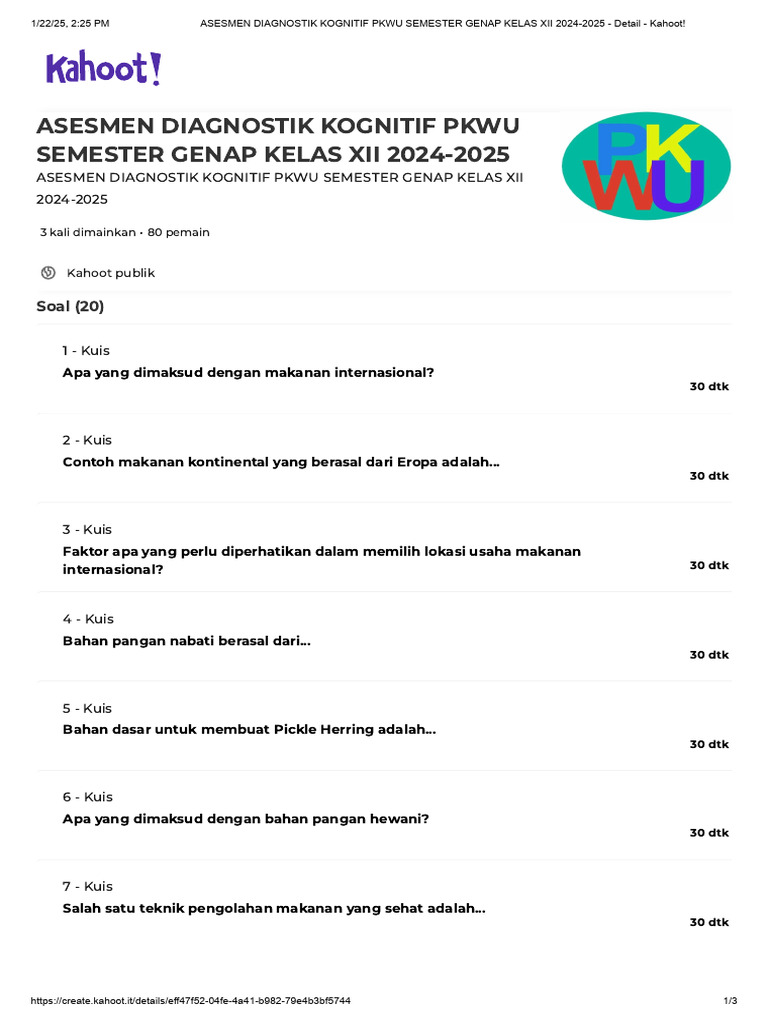 Asesmen Kognitif PKWU Kelas XII 2025 | PDF