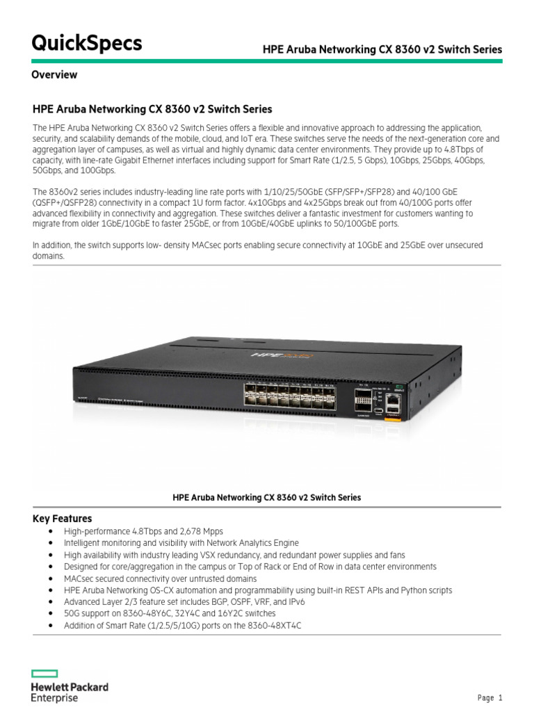 HPE Aruba 8360-24XF2C Switch Overview | PDF | Ip Address | I Pv6