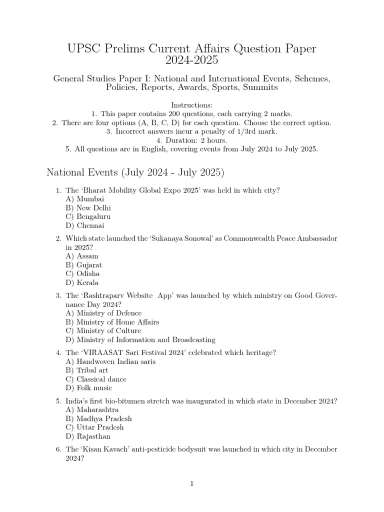 UPSC Prelims 2024-2025 Current Affairs | PDF