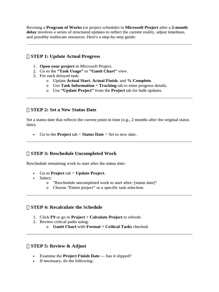 Updating Project Schedules in MS Project | PDF
