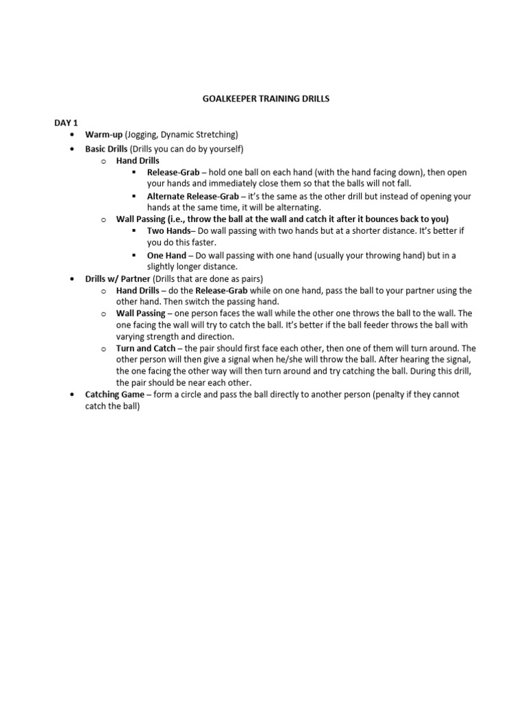 Goalkeeper Training Drills Guide | PDF