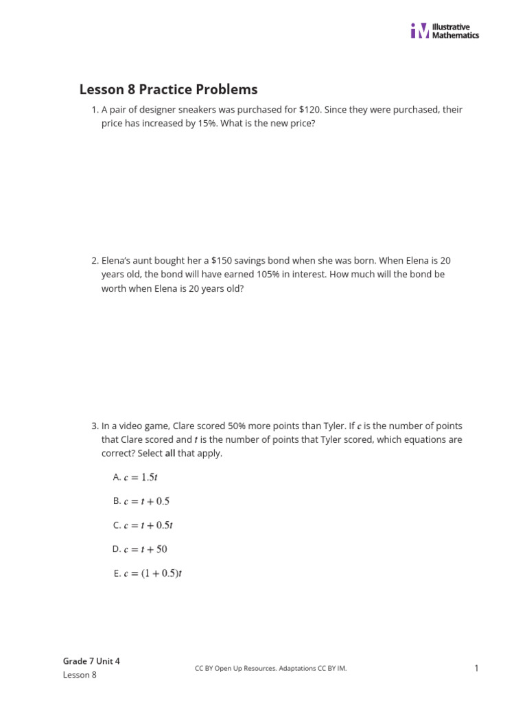 Grade 7 Math Practice Problems | PDF