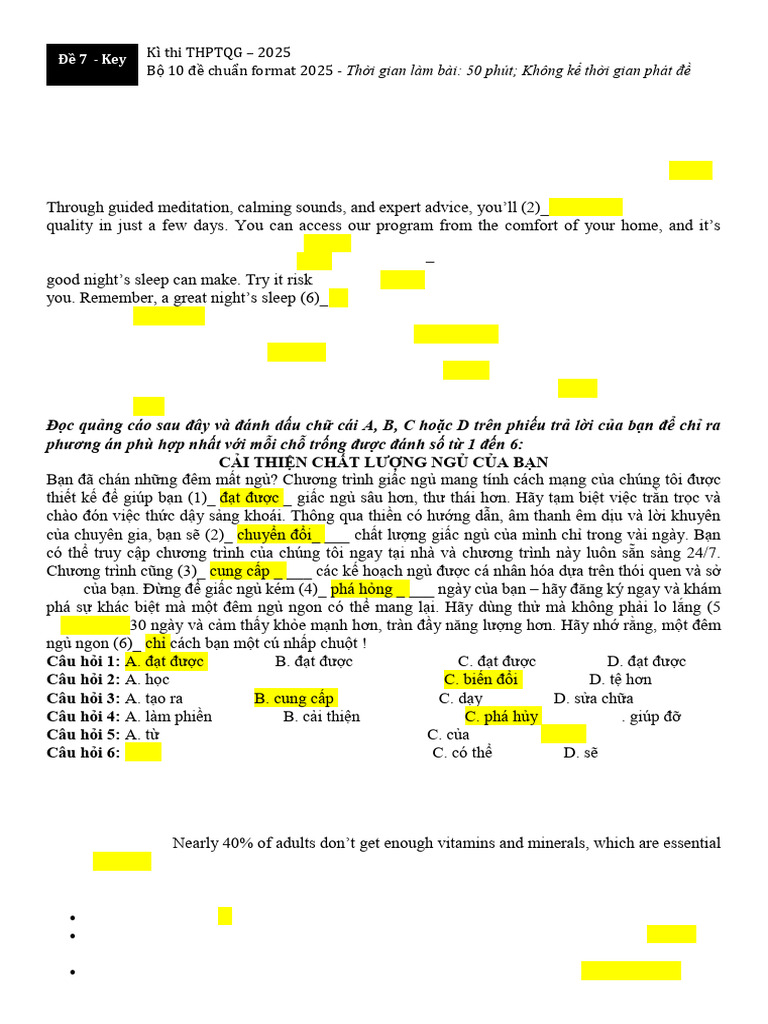 Đề 7 - Key | PDF