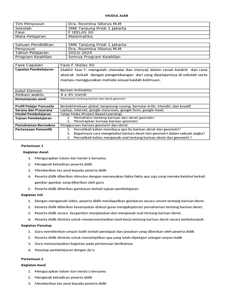 Modul Ajar Matematika Kelas XI SMK | PDF