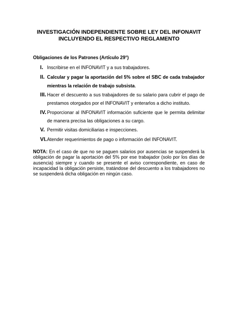 Obligaciones de Patrones en INFONAVIT | PDF