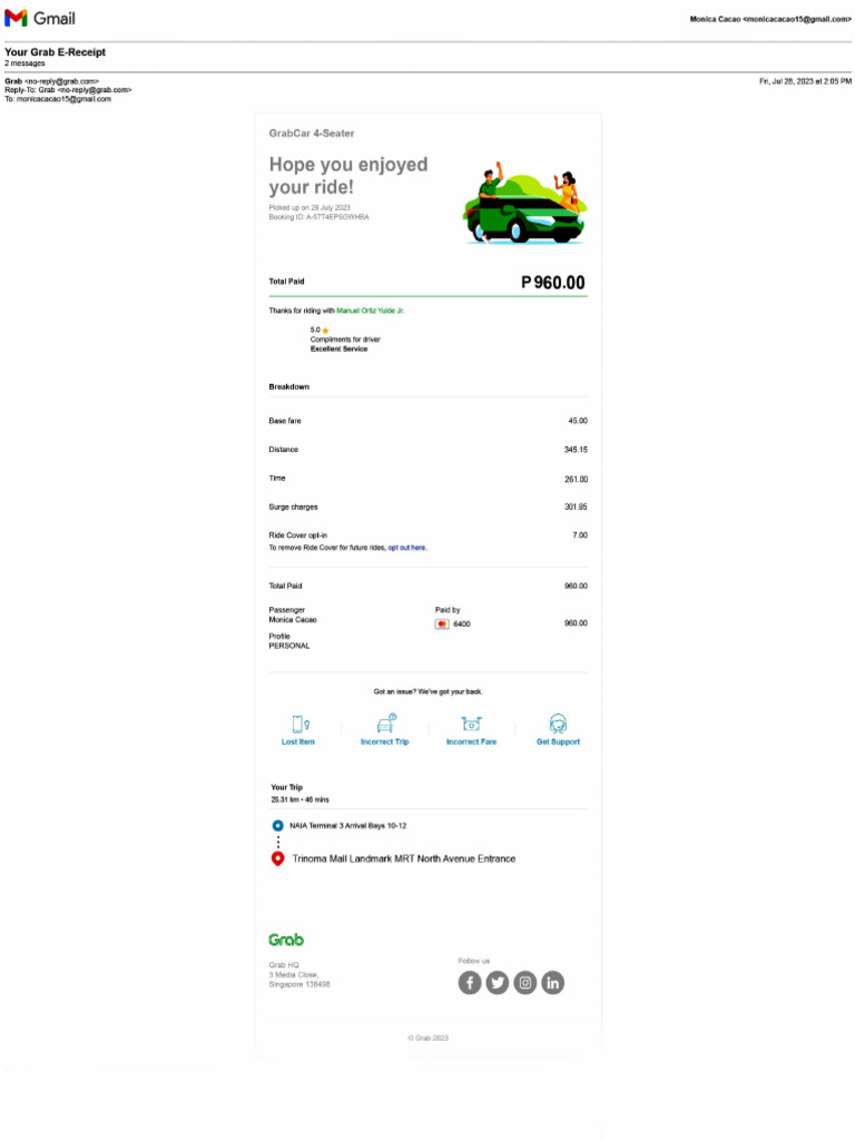 Gmail - FWD - Your Grab E-Receipt 2023-07-28 | PDF