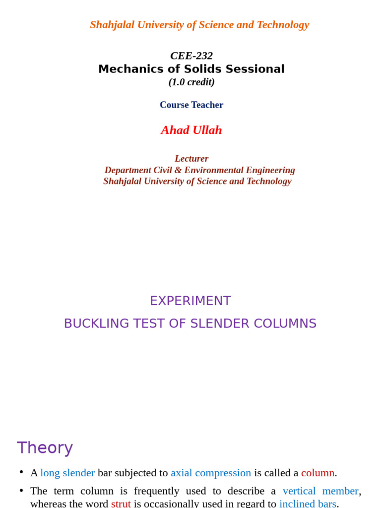 8 Critical Load Test of Column | PDF | Buckling | Column
