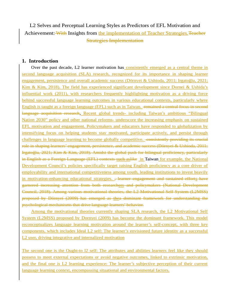 EFL Motivation: L2 Selves & Learning Styles | PDF | Second Language ...