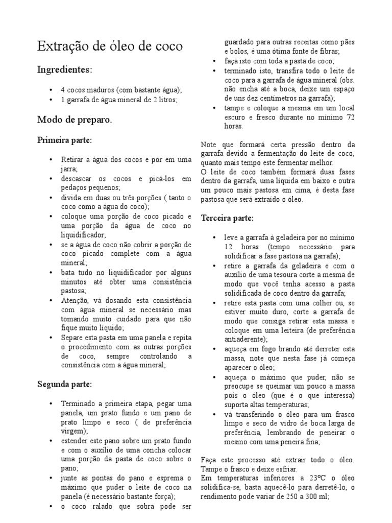 Como Extrair Óleo de Coco Natural | PDF | Leite | Pães