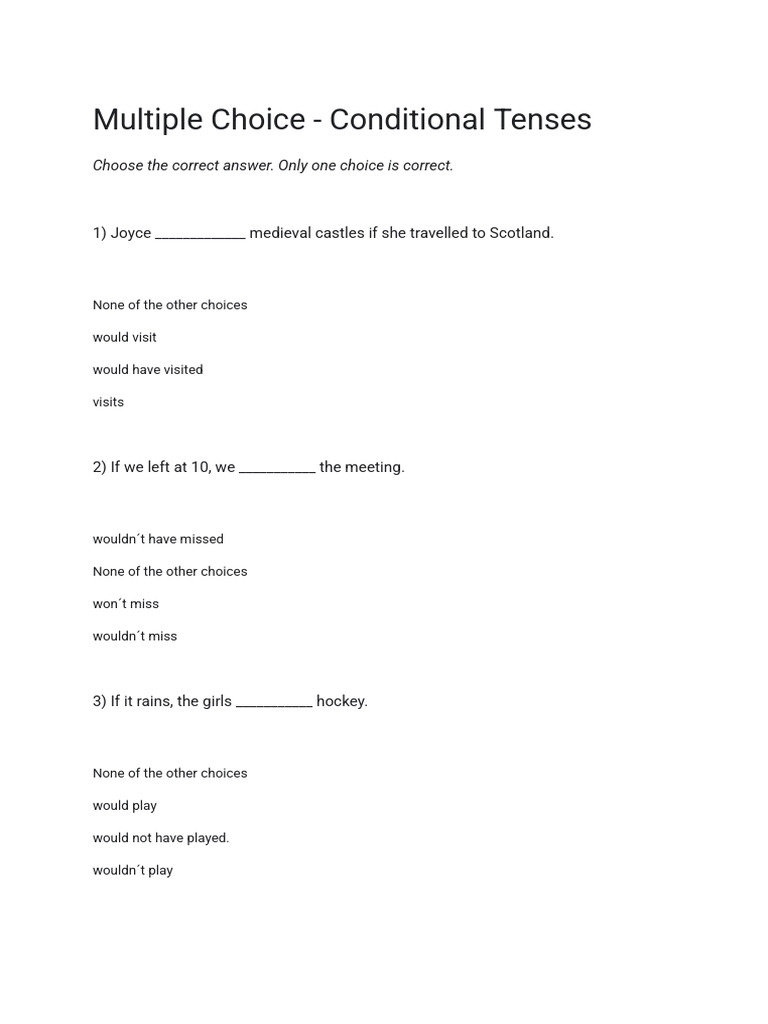 Multiple Choice - Conditional Tenses | PDF