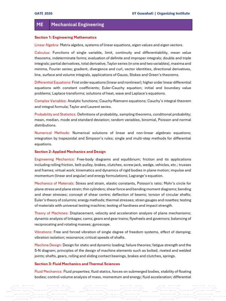 GATE 2026 Mechanical Engineering Syllabus | PDF | Integral | Fluid Dynamics