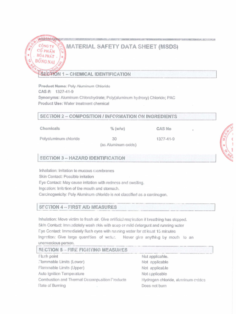 MSDS - Pac - Ta | PDF