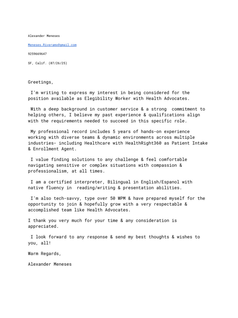 Alexander's Cover Letter | PDF