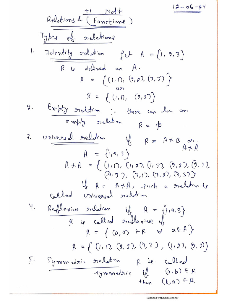 +1 Maths Notes, 12-06-24 | PDF